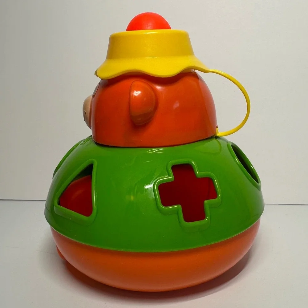 Vintage Playskool Bear Shape Sorter Wobble Toy Roly Poly 4‎ Shapes Squeaks